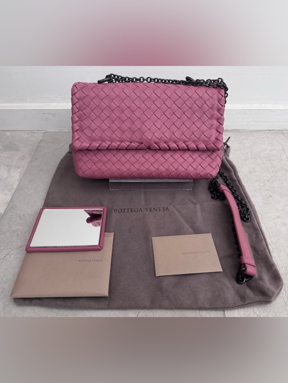 Bottega Venetta Nappa Leather Intrecciato Olimpia Shoulder Bag in Rose Pink
